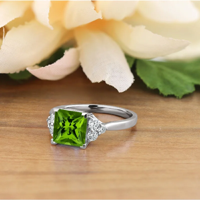 Auriya 3 1/10ct Princess-cut Green Peridot and Diamond Engagement Ring 1/3ctw 14k Gold