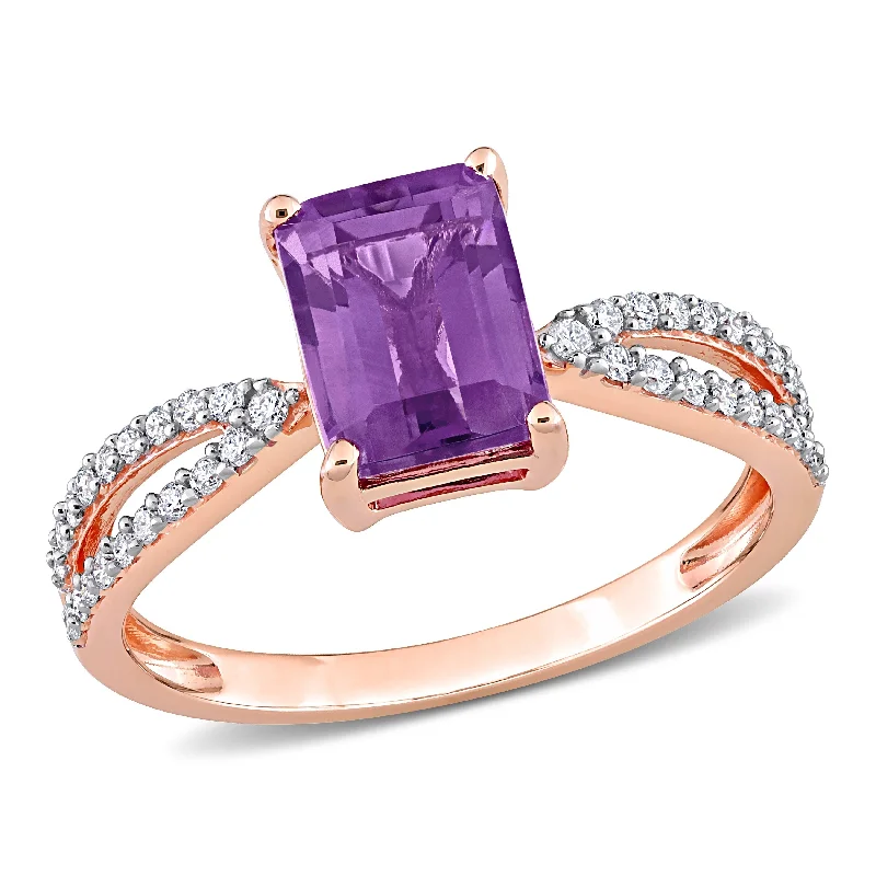 Amethyst Gemstone Rings in Sterling Silver with a Halo of Cubic Zirconia for a Budget - Friendly LuxuryMiadora 1 1/3ct TGW Octagon Amethyst and 1/5ct TDW Diamond Crossover Ring in 14k Rose Gold Amethyst Gemstone Rings in Sterling Silver with a Halo of Cubic Zirconia for a Budget - Friendly LuxuryMiadora 1 1/3ct TGW Octagon Amethyst and 1/5ct TDW Diamond Crossover Ring in 14k Rose Gold