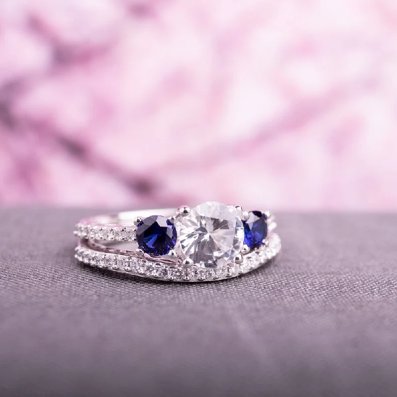 Emerald Gemstone Rings Set in Platinum with Filigree Work for a Vintage - Inspired LookMiadora 10k White Gold Created White and Blue Sapphire 1/3ct TDW Diamond Bridal Ring Set Emerald Gemstone Rings Set in Platinum with Filigree Work for a Vintage - Inspired LookMiadora 10k White Gold Created White and Blue Sapphire 1/3ct TDW Diamond Bridal Ring Set