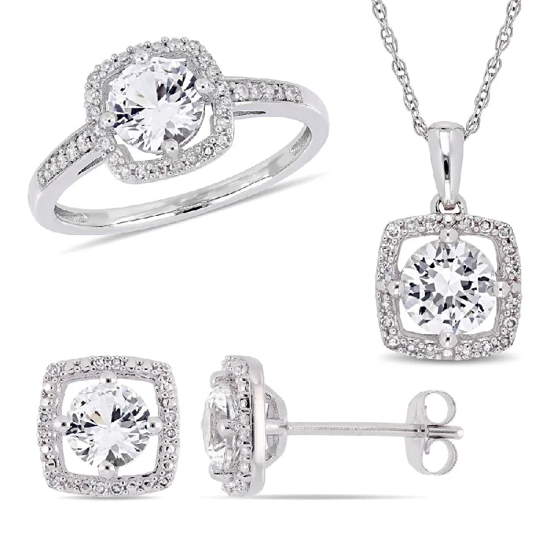 Opal Gemstone Rings in Rose Gold with a Milgrain Edge for a Feminine and Romantic StyleMiadora 10k White Gold Created White Sapphire and 1/3ct TDW Diamond Floating Halo Jewelry Set