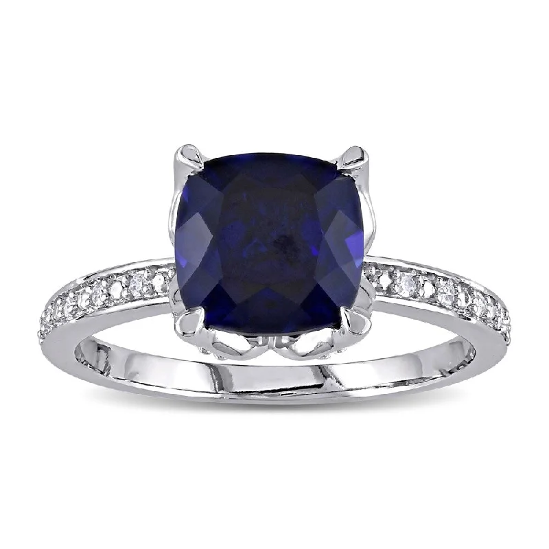 Sapphire Gemstone Rings in 18K White Gold with Diamond Accents for an Elegant EngagementMiadora 10k White Gold Cushion-Cut Created Blue Sapphire and Diamond Ring Sapphire Gemstone Rings in 18K White Gold with Diamond Accents for an Elegant EngagementMiadora 10k White Gold Cushion-Cut Created Blue Sapphire and Diamond Ring