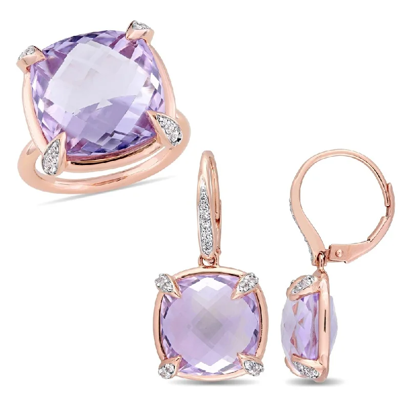 Topaz Gemstone Rings in 10K Gold with a Channel - Set Design for a Contemporary and Durable OptionMiadora 14k Rose Gold Cushion-Cut Rose de France White Sapphire and Diamond Jewelry Set