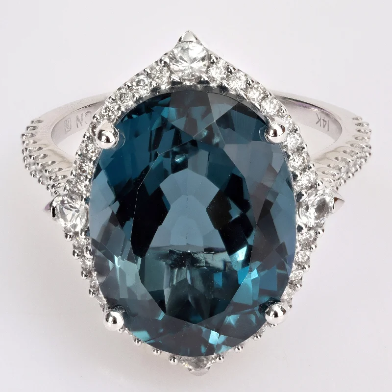 Turquoise Gemstone Rings in 925 Silver with a Southwestern - Inspired Design for a Rustic CharmMiadora 14k White Gold 12 1/4 CT TGW Blue Topaz, White Sapphire & 3/8ct Diamond Halo Cocktail Ring Turquoise Gemstone Rings in 925 Silver with a Southwestern - Inspired Design for a Rustic CharmMiadora 14k White Gold 12 1/4 CT TGW Blue Topaz, White Sapphire & 3/8ct Diamond Halo Cocktail Ring