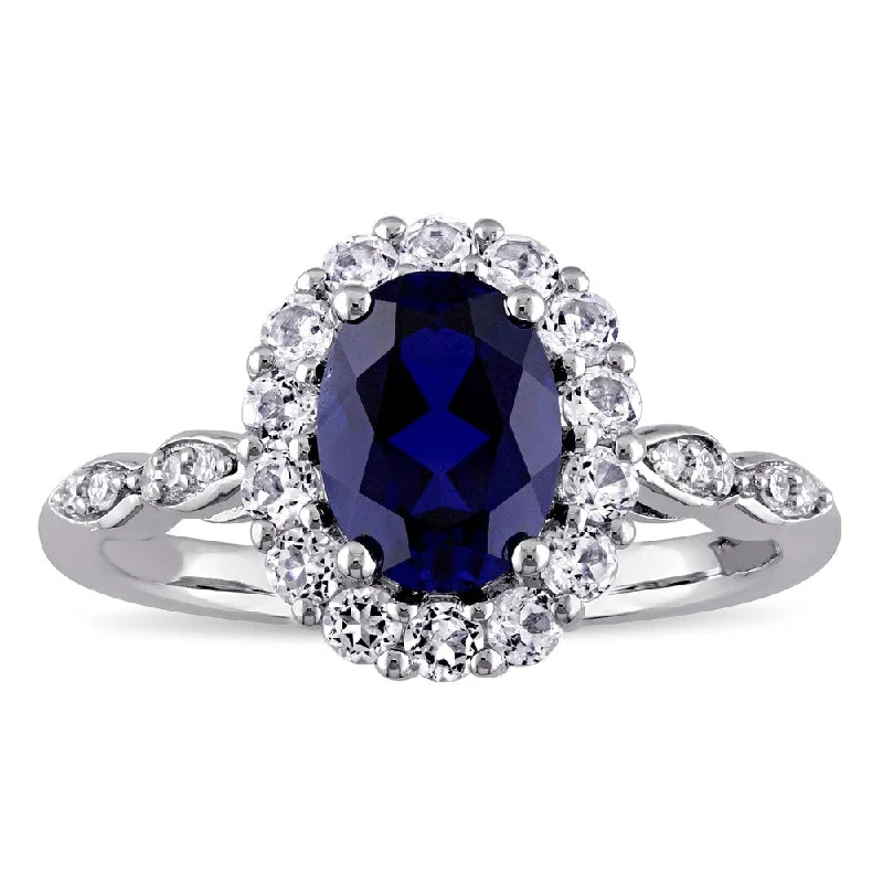 Turquoise Gemstone Rings in 925 Silver with a Southwestern - Inspired Design for a Rustic CharmMiadora 14k White Gold Oval-cut Created Blue Sapphire, White Topaz and Diamond Accent Halo Cocktail