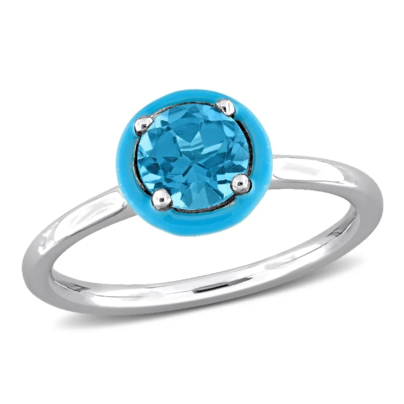 Turquoise Gemstone Rings in 925 Silver with a Southwestern - Inspired Design for a Rustic CharmMiadora 1ct TGW London Blue Topaz Blue Enamel Plated Solitaire Ring in Sterling Silver Turquoise Gemstone Rings in 925 Silver with a Southwestern - Inspired Design for a Rustic CharmMiadora 1ct TGW London Blue Topaz Blue Enamel Plated Solitaire Ring in Sterling Silver