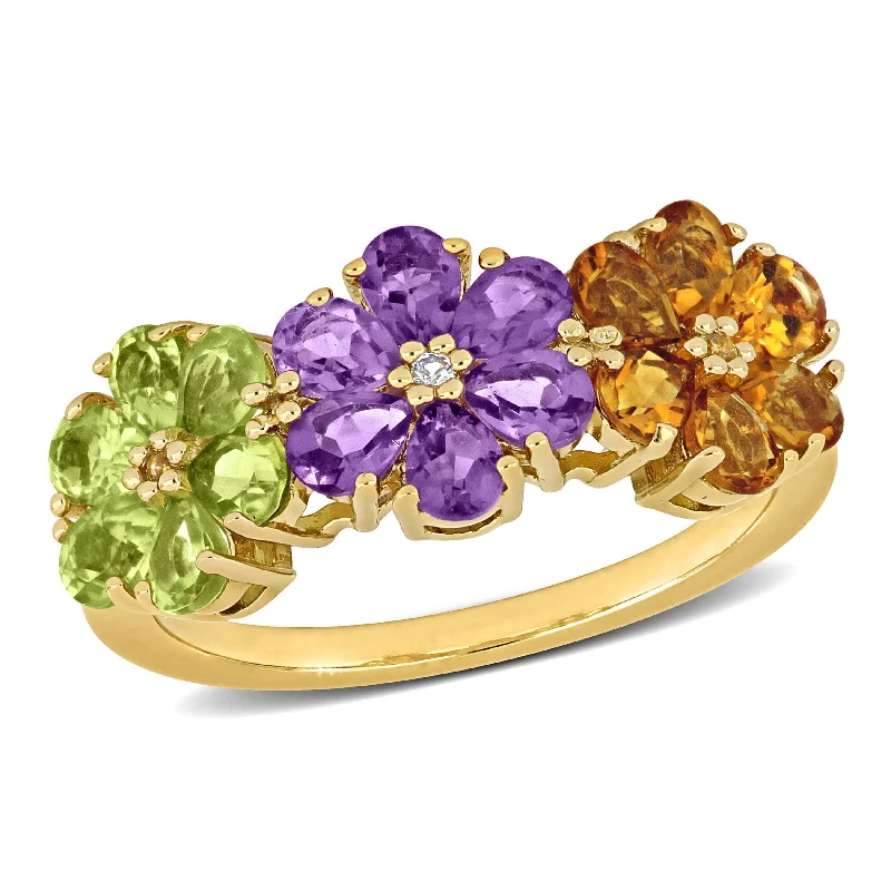 Turquoise Gemstone Rings in 925 Silver with a Southwestern - Inspired Design for a Rustic CharmMiadora 2 3/4ct TGW Amethyst Citrine Peridot White Sapphire Floral Ring in Yellow Silver Turquoise Gemstone Rings in 925 Silver with a Southwestern - Inspired Design for a Rustic CharmMiadora 2 3/4ct TGW Amethyst Citrine Peridot White Sapphire Floral Ring in Yellow Silver