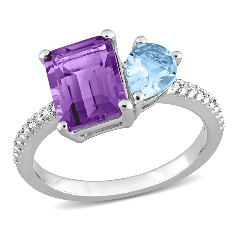 Tourmaline Gemstone Rings in 18K Two - Tone Gold with a Floral - Shaped Setting for a Feminine TouchMiadora 3 1/10ct TGW Sky Blue Topaz and Amethyst with 1/10ct TDW Diamond 2-Stone Toi et Moi Ring in Sterling Silver Tourmaline Gemstone Rings in 18K Two - Tone Gold with a Floral - Shaped Setting for a Feminine TouchMiadora 3 1/10ct TGW Sky Blue Topaz and Amethyst with 1/10ct TDW Diamond 2-Stone Toi et Moi Ring in Sterling Silver