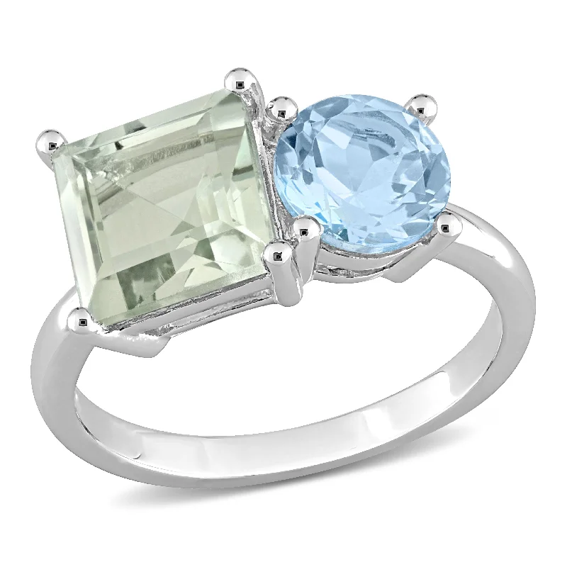 Amethyst Gemstone Rings in Sterling Silver with a Halo of Cubic Zirconia for a Budget - Friendly LuxuryMiadora 3 4/5ct TGW Octagon Green Quartz and Sky Blue Topaz Ring in Sterling Silver Amethyst Gemstone Rings in Sterling Silver with a Halo of Cubic Zirconia for a Budget - Friendly LuxuryMiadora 3 4/5ct TGW Octagon Green Quartz and Sky Blue Topaz Ring in Sterling Silver