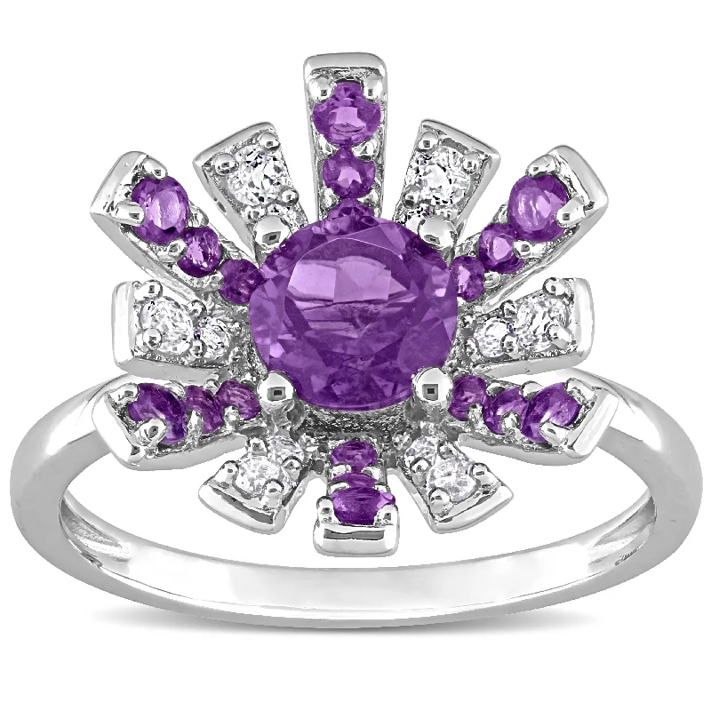 Amethyst Gemstone Rings in Sterling Silver with a Halo of Cubic Zirconia for a Budget - Friendly LuxuryMiadora African Amethyst and White Topaz Floral Cluster Ring in Sterling Silver Amethyst Gemstone Rings in Sterling Silver with a Halo of Cubic Zirconia for a Budget - Friendly LuxuryMiadora African Amethyst and White Topaz Floral Cluster Ring in Sterling Silver