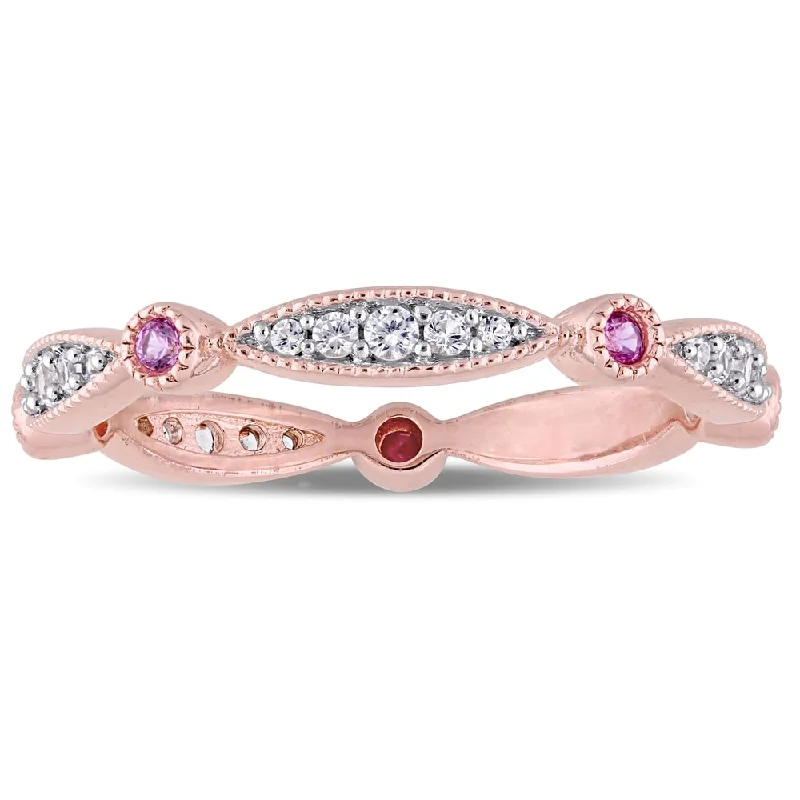 Opal Gemstone Rings in Rose Gold with a Milgrain Edge for a Feminine and Romantic StyleMiadora Rose Plated Sterling Silver Created Pink and Created White Sapphire Anniversary Band Opal Gemstone Rings in Rose Gold with a Milgrain Edge for a Feminine and Romantic StyleMiadora Rose Plated Sterling Silver Created Pink and Created White Sapphire Anniversary Band