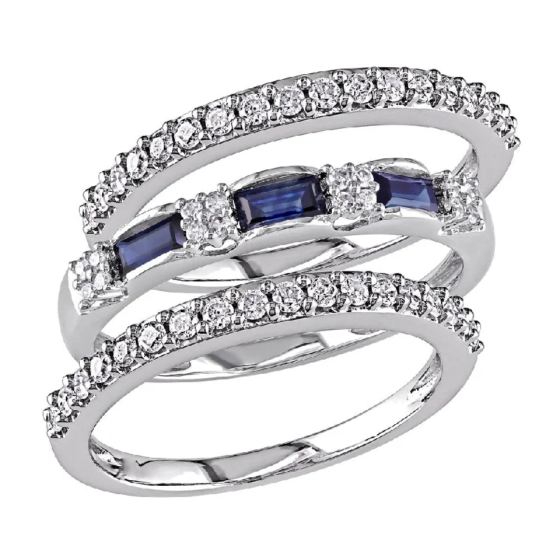 Sapphire Gemstone Rings in 18K White Gold with Diamond Accents for an Elegant EngagementMiadora Signature Collection 10k White Gold Sapphire and 1/2ct TDW Diamond Three Piece Anniversary R - Blue Sapphire Gemstone Rings in 18K White Gold with Diamond Accents for an Elegant EngagementMiadora Signature Collection 10k White Gold Sapphire and 1/2ct TDW Diamond Three Piece Anniversary R - Blue