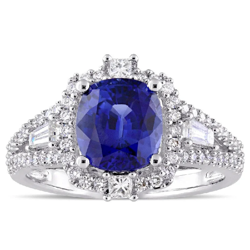 Sapphire Gemstone Rings in 18K White Gold with Diamond Accents for an Elegant EngagementMiadora Signature Collection 14k White Gold Blue Sapphire and 3/4ct TDW Diamond Vintage Halo Ring Sapphire Gemstone Rings in 18K White Gold with Diamond Accents for an Elegant EngagementMiadora Signature Collection 14k White Gold Blue Sapphire and 3/4ct TDW Diamond Vintage Halo Ring