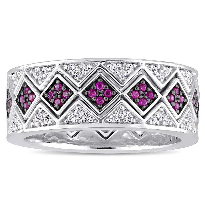 Amethyst Gemstone Rings in Sterling Silver with a Halo of Cubic Zirconia for a Budget - Friendly LuxuryMiadora Sterling Silver with Black Rhodium Plating Created Ruby Created White Sapphire Geometric Sta - Red Amethyst Gemstone Rings in Sterling Silver with a Halo of Cubic Zirconia for a Budget - Friendly LuxuryMiadora Sterling Silver with Black Rhodium Plating Created Ruby Created White Sapphire Geometric Sta - Red
