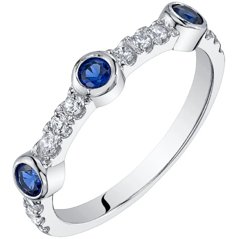 Sapphire Gemstone Rings in 18K White Gold with Diamond Accents for an Elegant EngagementSterling Silver Created Blue Sapphire Bezel Half Eternity Ring Sapphire Gemstone Rings in 18K White Gold with Diamond Accents for an Elegant EngagementSterling Silver Created Blue Sapphire Bezel Half Eternity Ring