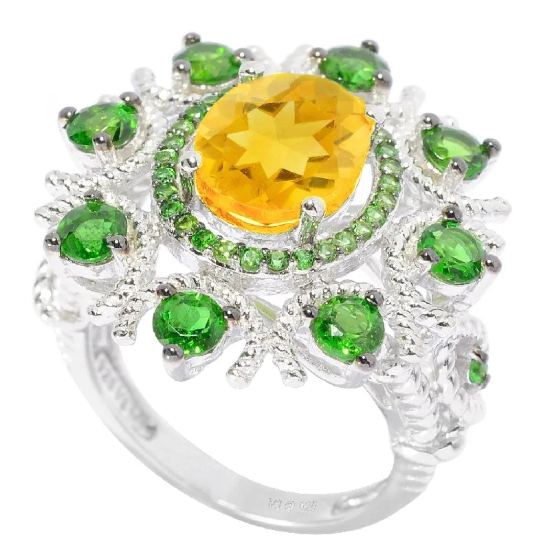 Ruby Gemstone Rings in 14K Yellow Gold with a Solitaire Setting for a Classic and Bold StatementSterling Silver with Natural Citrine and Chrome Diopside Flower Ring - Yellow Ruby Gemstone Rings in 14K Yellow Gold with a Solitaire Setting for a Classic and Bold StatementSterling Silver with Natural Citrine and Chrome Diopside Flower Ring - Yellow