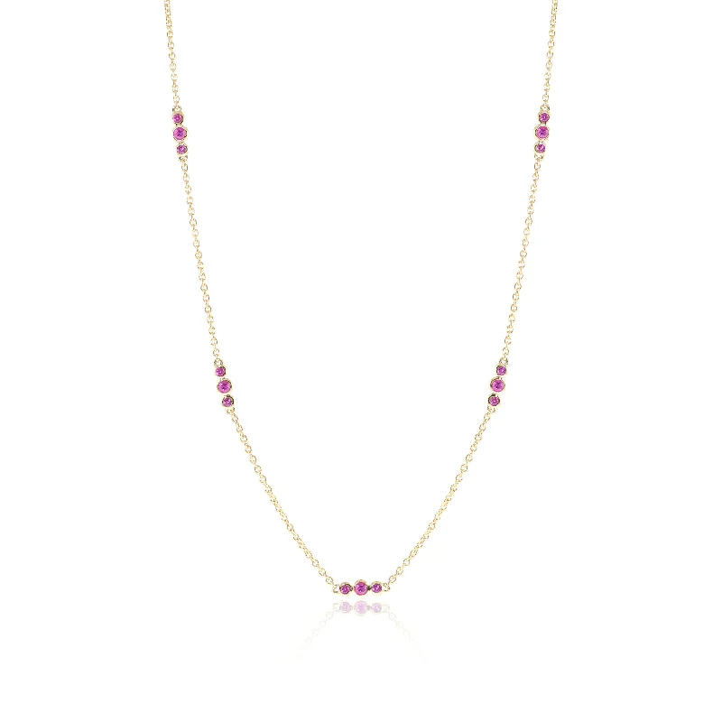 Braided Hemp Rope Necklace with a Seashell Pendant for Summer BeachgoersTriplets Necklace in Pink Sapphires Braided Hemp Rope Necklace with a Seashell Pendant for Summer BeachgoersTriplets Necklace in Pink Sapphires