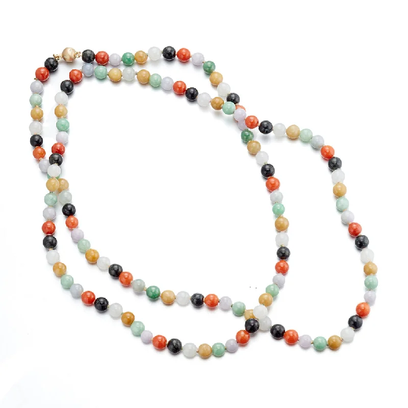 Vintage - Reproduction Cameo Pendant Necklace in Brass for Retro - Style Lovers6mm Multi-Color Jade Long Necklace Vintage - Reproduction Cameo Pendant Necklace in Brass for Retro - Style Lovers6mm Multi-Color Jade Long Necklace
