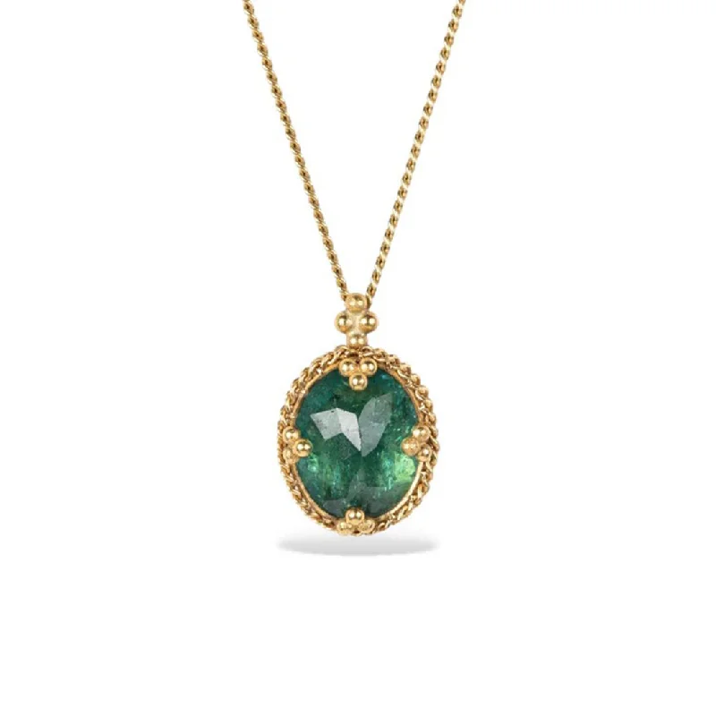 Custom - Engraved Initial Pendant Necklace in Sterling Silver for Mother's Day GiftForest Green Tourmaline Pendant Necklace