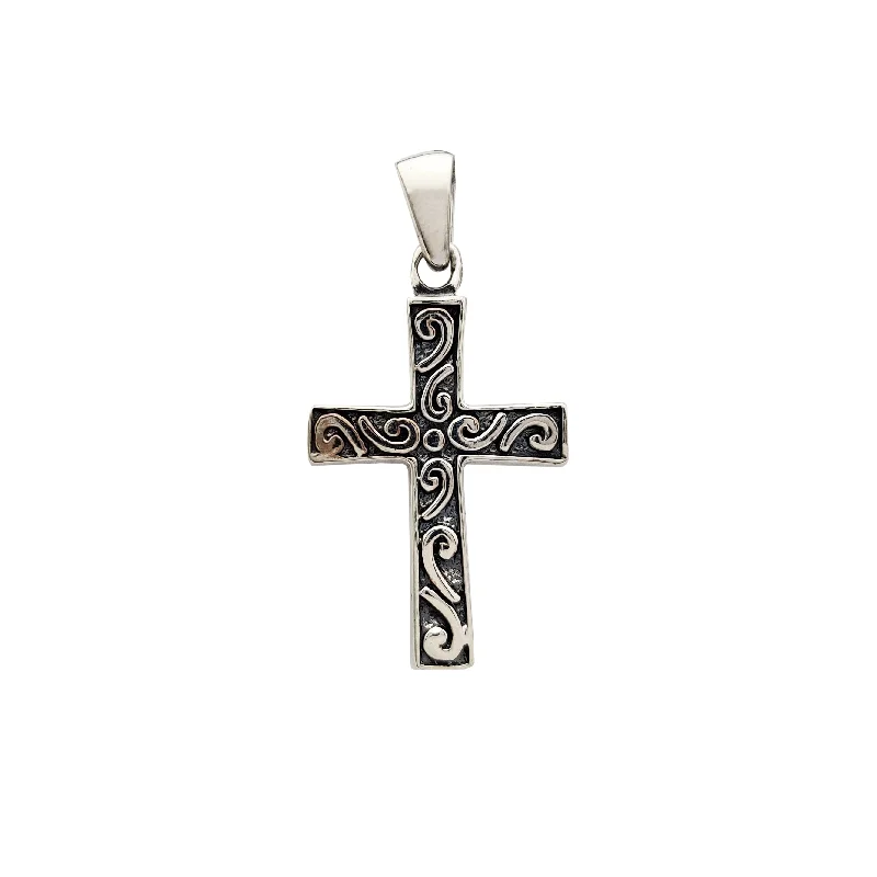 Adjustable - Length Turquoise - Inlaid Teardrop Pendant Necklace for TravelersAntique-Finish Cross Pendant (Silver)