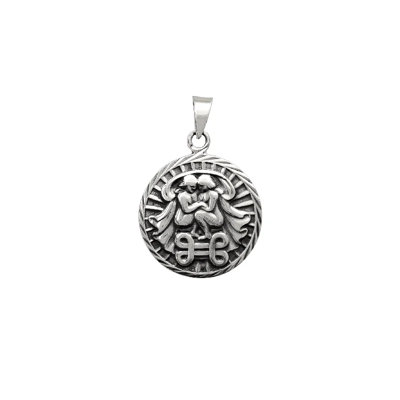 Pave - Set Cubic Zirconia Crown Pendant Necklace for Little Princess - Themed Birthday PartiesAntique Finish Gemini Zodiac Sign Round Pendant (Silver) Pave - Set Cubic Zirconia Crown Pendant Necklace for Little Princess - Themed Birthday PartiesAntique Finish Gemini Zodiac Sign Round Pendant (Silver)