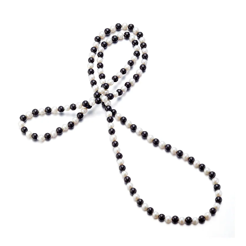 Antique - Inspired Filigree - Worked Cross Pendant Necklace for Religious Ceremonies6mm Black Nephrite Jade & White Pearl Rope Necklace Antique - Inspired Filigree - Worked Cross Pendant Necklace for Religious Ceremonies6mm Black Nephrite Jade & White Pearl Rope Necklace