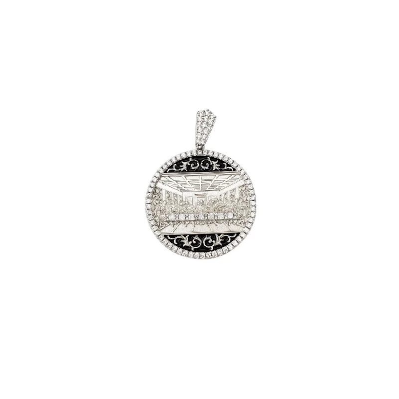LED - Illuminated Moon Pendant Necklace for Nighttime EventsRound Last Supper CZ Pendant (Silver) LED - Illuminated Moon Pendant Necklace for Nighttime EventsRound Last Supper CZ Pendant (Silver)