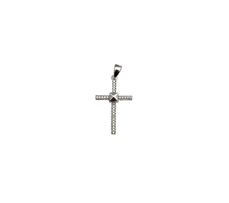 Double - Sided Pendant Necklace with a Photo Insert for Memory - KeepersCross CZ Pendant (Silver) Double - Sided Pendant Necklace with a Photo Insert for Memory - KeepersCross CZ Pendant (Silver)
