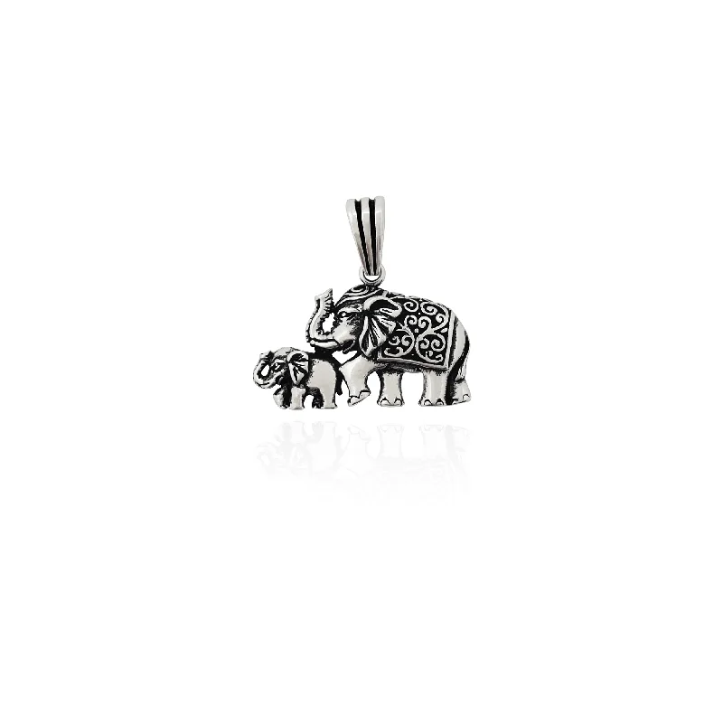 Pave - Set Cubic Zirconia Crown Pendant Necklace for Little Princess - Themed Birthday PartiesElephant Calf & Mom Pendant (Silver) Pave - Set Cubic Zirconia Crown Pendant Necklace for Little Princess - Themed Birthday PartiesElephant Calf & Mom Pendant (Silver)