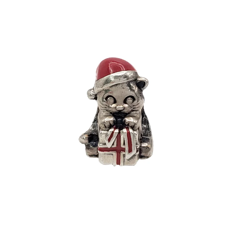 Hypoallergenic Stainless Steel Dog Tag Pendant Necklace for Active MenEnamel Christmas Cat Charm for Bracelet (Silver)