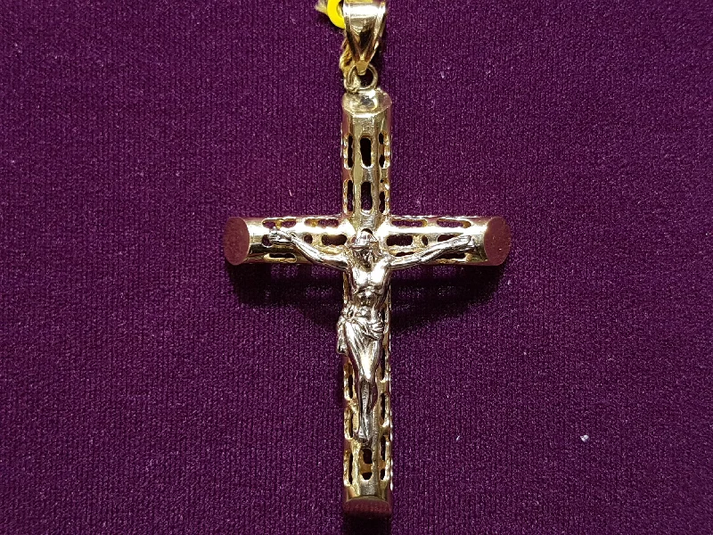 Magnetic - Closure Pendant Necklace with a Hidden Compartment for Secret KeepersPatterned Tube Crucifix Pendant 10K Magnetic - Closure Pendant Necklace with a Hidden Compartment for Secret KeepersPatterned Tube Crucifix Pendant 10K