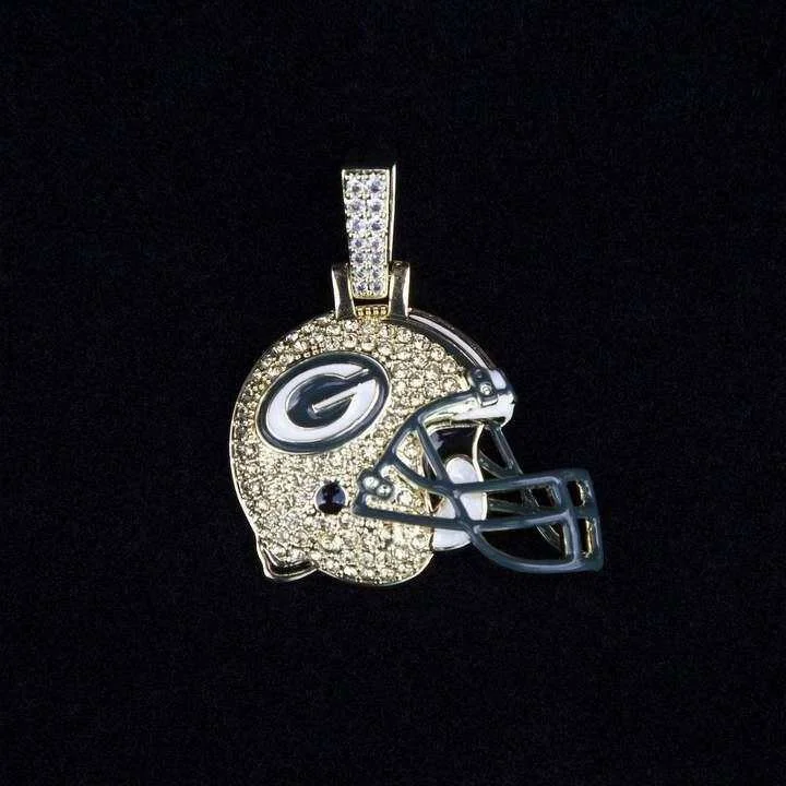 Statement - Making Large - Gemstone - Studded Geometric Pendant Necklace for Evening PartiesGreen Bay Packers Official NFL Helmet Pendant Statement - Making Large - Gemstone - Studded Geometric Pendant Necklace for Evening PartiesGreen Bay Packers Official NFL Helmet Pendant