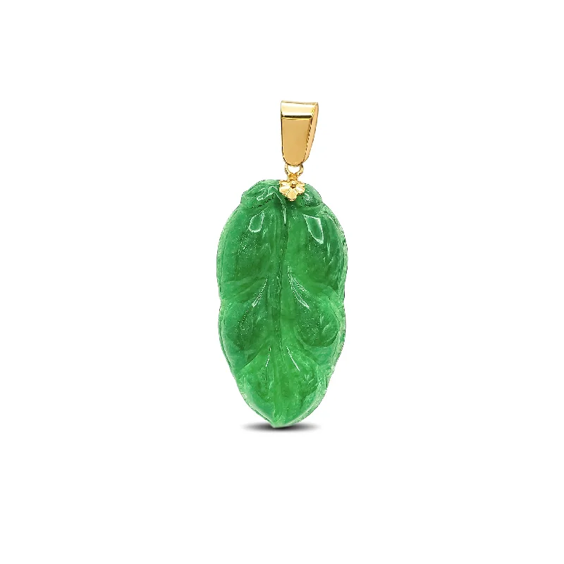 Military - Inspired Dog Tag Pendant with Engraved Service NumbersGreen Jade Leaf Pendant (14K)