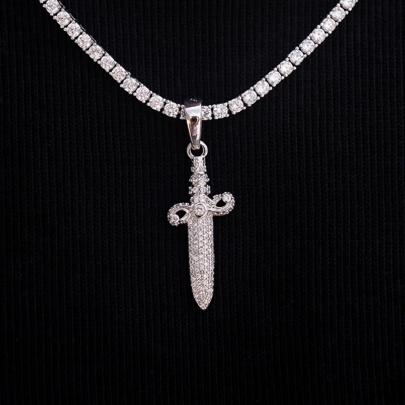 Custom - Engraved Initial Pendant Necklace in Sterling Silver for Mother's Day GiftIced Knife Pendant in White Gold Custom - Engraved Initial Pendant Necklace in Sterling Silver for Mother's Day GiftIced Knife Pendant in White Gold