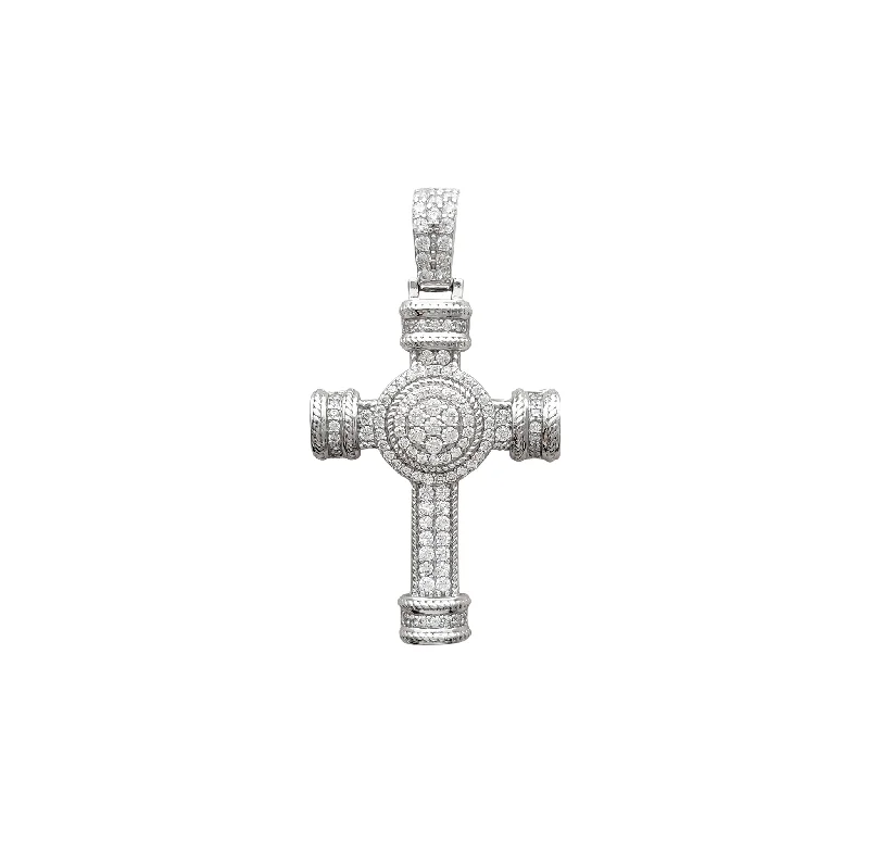 Pave - Set Cubic Zirconia Crown Pendant Necklace for Little Princess - Themed Birthday PartiesIced-Out Cocktail Cross Pendant (Silver)