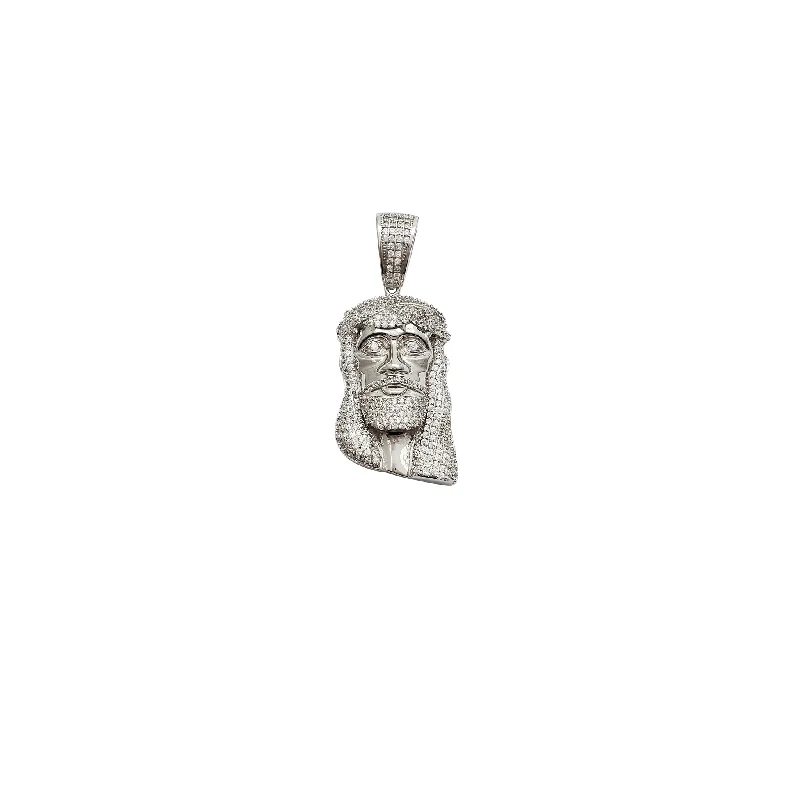 Magnetic - Closure Pendant Necklace with a Hidden Compartment for Secret KeepersIced-Out Jesus Head CZ Pendant (Silver) Magnetic - Closure Pendant Necklace with a Hidden Compartment for Secret KeepersIced-Out Jesus Head CZ Pendant (Silver)