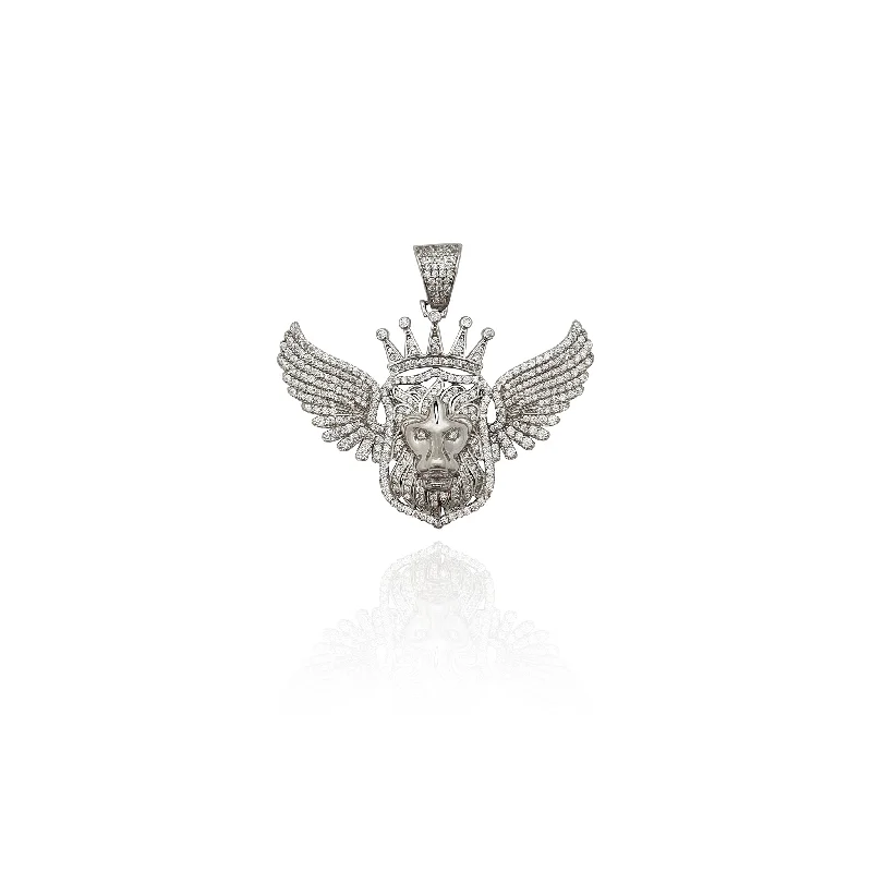 LED - Illuminated Moon Pendant Necklace for Nighttime EventsIced-Out Winged Royal Lion Pendant (Silver) LED - Illuminated Moon Pendant Necklace for Nighttime EventsIced-Out Winged Royal Lion Pendant (Silver)