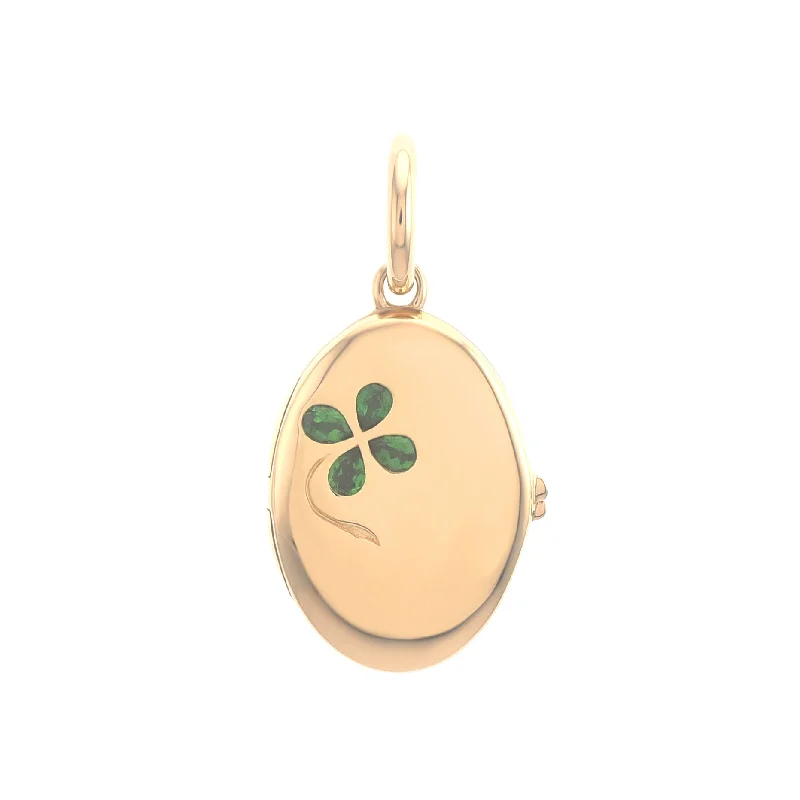 Double - Sided Pendant Necklace with a Photo Insert for Memory - KeepersTsavorite Four-Leaf Clover Locket Double - Sided Pendant Necklace with a Photo Insert for Memory - KeepersTsavorite Four-Leaf Clover Locket