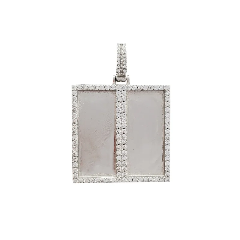 Pave - Set Cubic Zirconia Crown Pendant Necklace for Little Princess - Themed Birthday PartiesDouble Rectangle Picture Pendant (Silver) Pave - Set Cubic Zirconia Crown Pendant Necklace for Little Princess - Themed Birthday PartiesDouble Rectangle Picture Pendant (Silver)