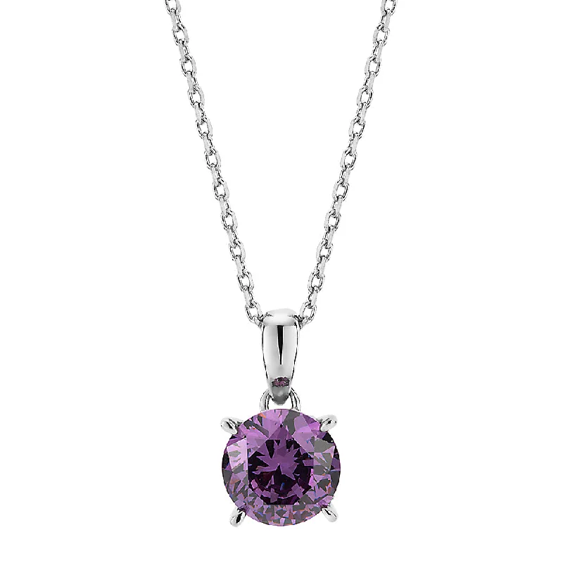 Pave - Set Cubic Zirconia Crown Pendant Necklace for Little Princess - Themed Birthday PartiesRound Brilliant solitaire necklace with amethyst simulant in sterling silver Pave - Set Cubic Zirconia Crown Pendant Necklace for Little Princess - Themed Birthday PartiesRound Brilliant solitaire necklace with amethyst simulant in sterling silver