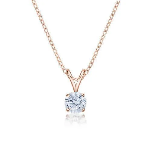 Pave - Set Cubic Zirconia Crown Pendant Necklace for Little Princess - Themed Birthday PartiesRound Brilliant solitaire pendant with 0.5 carat* diamond simulant in 10 carat rose gold Pave - Set Cubic Zirconia Crown Pendant Necklace for Little Princess - Themed Birthday PartiesRound Brilliant solitaire pendant with 0.5 carat* diamond simulant in 10 carat rose gold