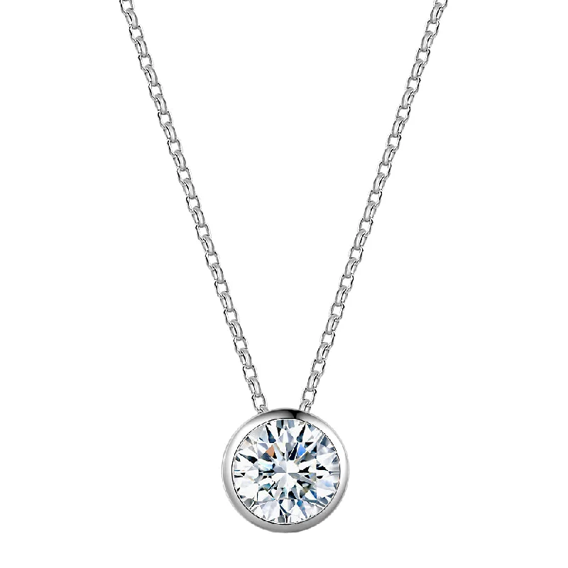 Double - Sided Pendant Necklace with a Photo Insert for Memory - KeepersRound Brilliant solitaire pendant with 1.03 carat* diamond simulant in 10 carat white gold