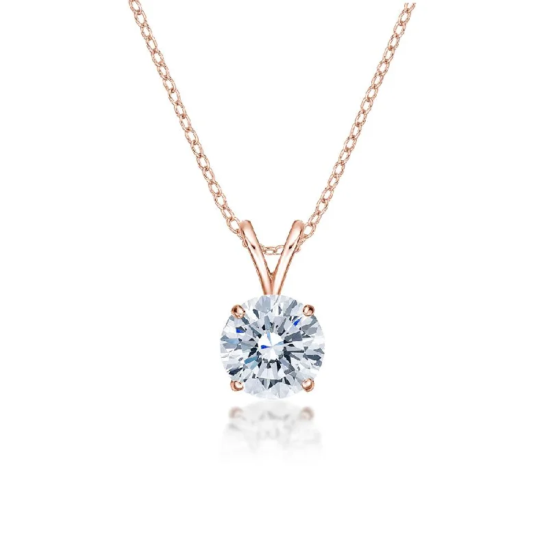 LED - Illuminated Moon Pendant Necklace for Nighttime EventsRound Brilliant solitaire pendant with 1.5 carat* diamond simulant in 10 carat rose gold LED - Illuminated Moon Pendant Necklace for Nighttime EventsRound Brilliant solitaire pendant with 1.5 carat* diamond simulant in 10 carat rose gold
