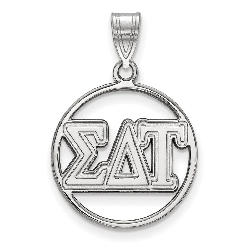 Double - Sided Pendant Necklace with a Photo Insert for Memory - KeepersSterling Silver Sigma Delta Tau Medium Circle Greek Letters Pendant Double - Sided Pendant Necklace with a Photo Insert for Memory - KeepersSterling Silver Sigma Delta Tau Medium Circle Greek Letters Pendant