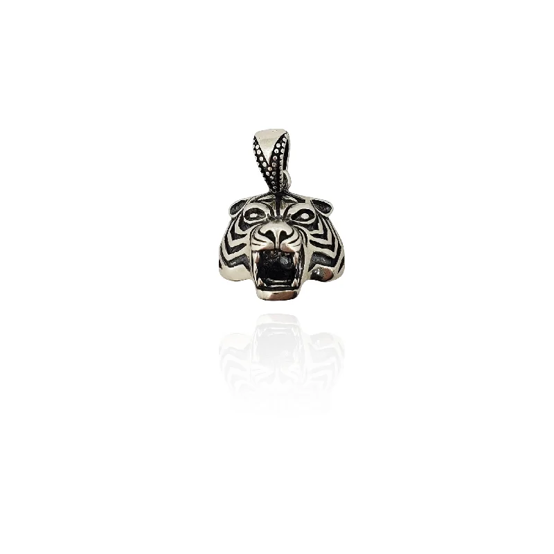 Double - Sided Pendant Necklace with a Photo Insert for Memory - KeepersTiger Head 3D (Silver) Double - Sided Pendant Necklace with a Photo Insert for Memory - KeepersTiger Head 3D (Silver)