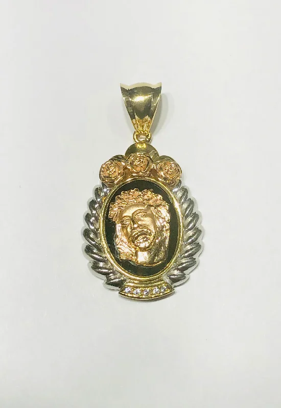 Cross - Stitch - Embroidered Floral Pendant Necklace for Handicraft AficionadosTri-color Jesus Medallion CZ Pendant Cross - Stitch - Embroidered Floral Pendant Necklace for Handicraft AficionadosTri-color Jesus Medallion CZ Pendant