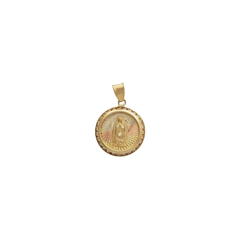 Double - Sided Pendant Necklace with a Photo Insert for Memory - KeepersTricolor CZ Guadalupe Pendant (10K)